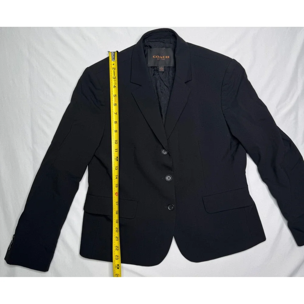 Coach New York Womens Black Wool Blend 3-Button Tailored Blazer Jacket Size 12
